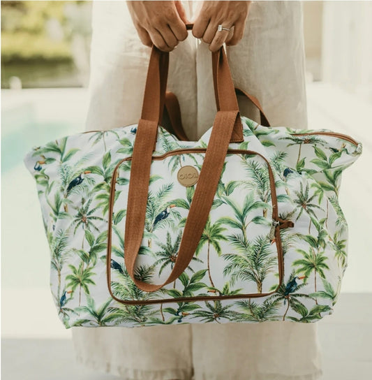 OiOi Fold Up Tote - White Tropical