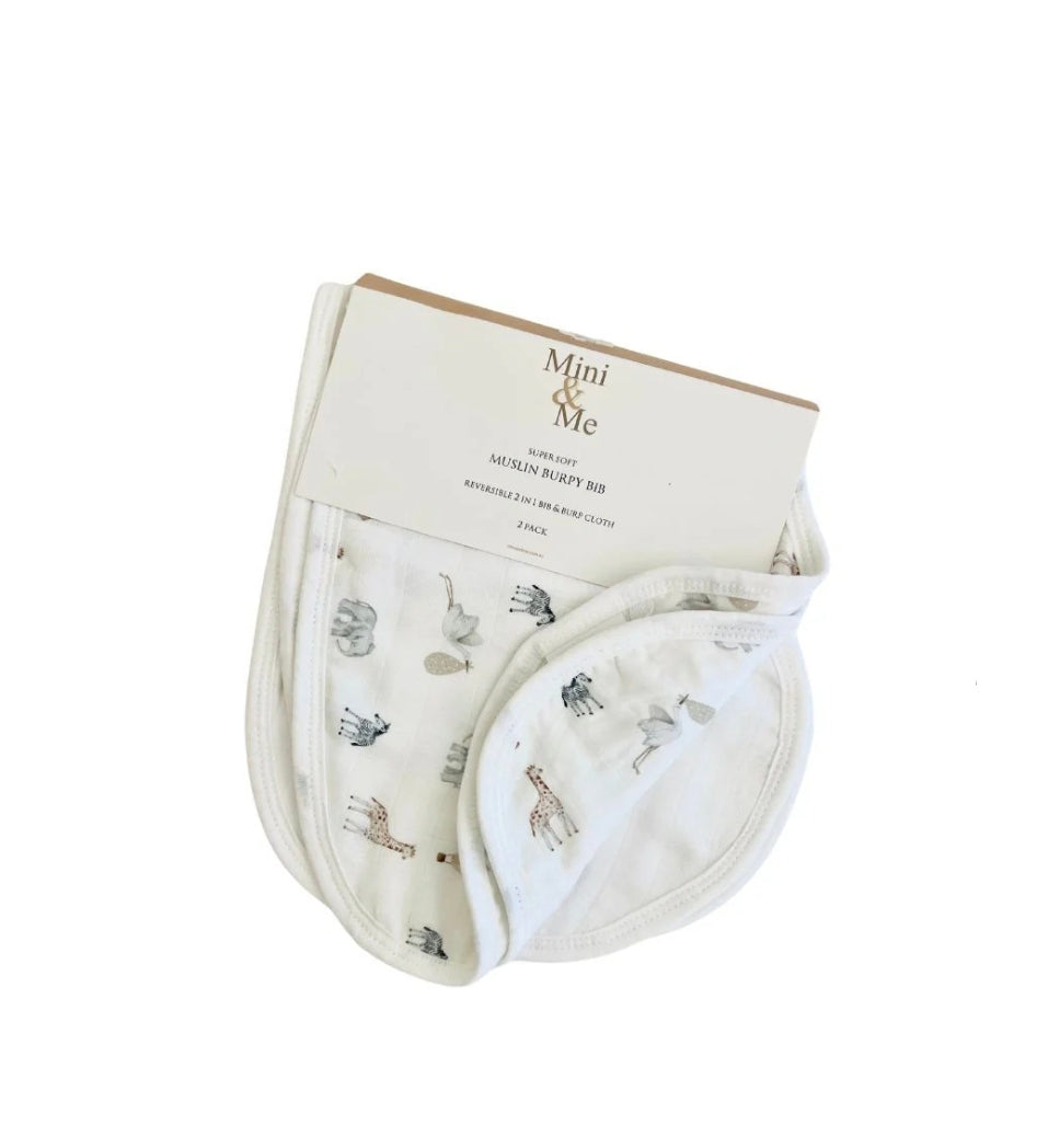 Mini & Me - Burp Bib - Savanna Bebe/White