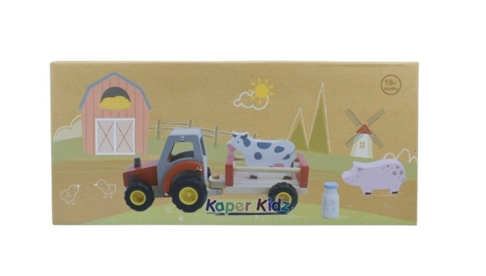 Kaper Kidz - Wooden Tractor With Farm Animals Red