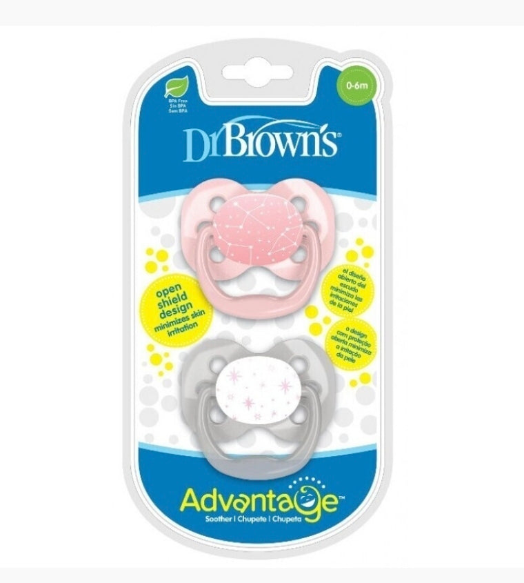 Dr Browns Advantage Pacifier Stage 1 - Pink 2pk
