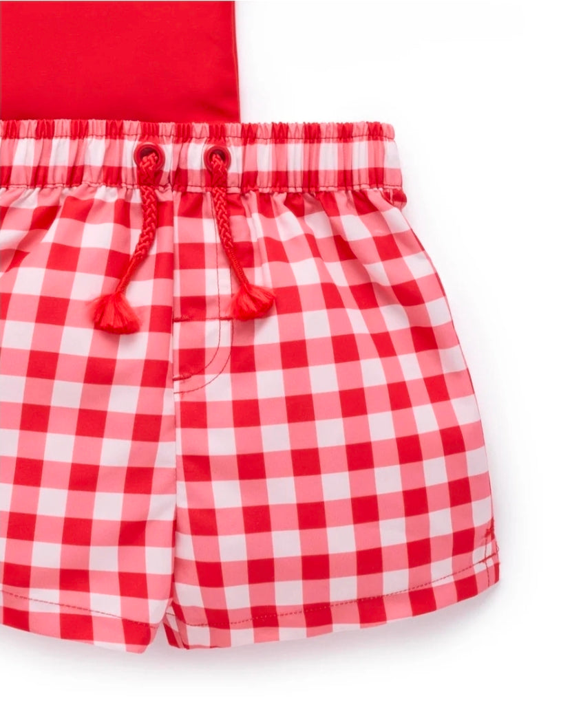 Purebaby - Board Short And Rashie Set - Sunset Gingham