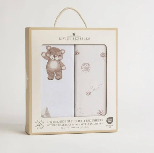2pk Bedside Sleeper/Bassinet Fitted Sheets - Cuddly Bear