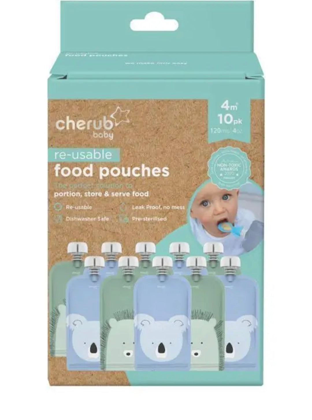Cherub Baby - Re-usable Food Pouch 150ml/5oz 10pk Cerulan & Sage