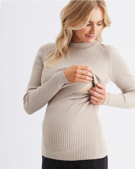 Ripe - Lift Up Nursing Knit Top Stone