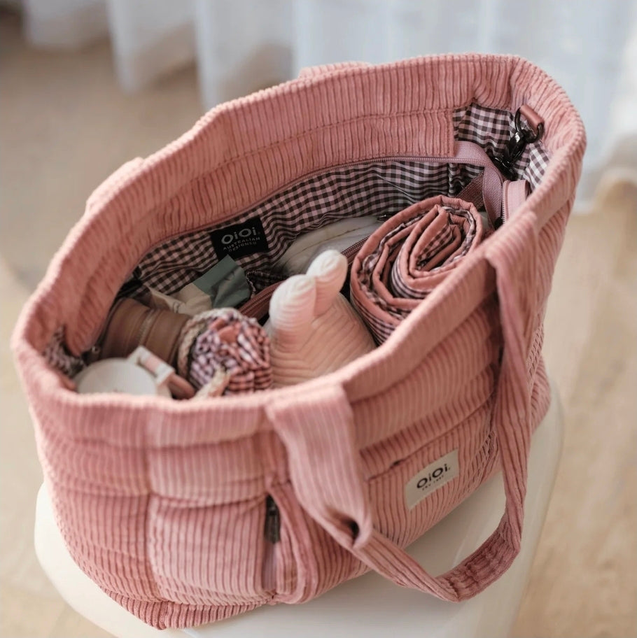 Oioi - Everyday Tote Bag - Corduroy Rose Pink/Gingham