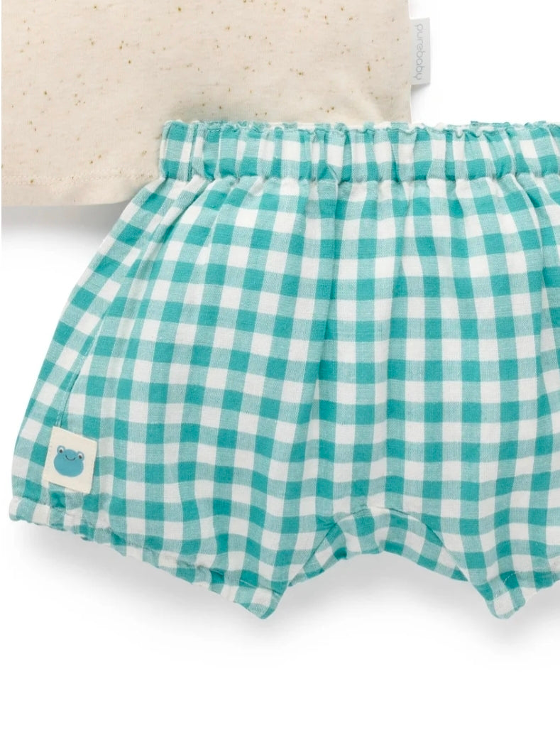 Purebaby - Short and Tee Set - Kingfisher Gingham