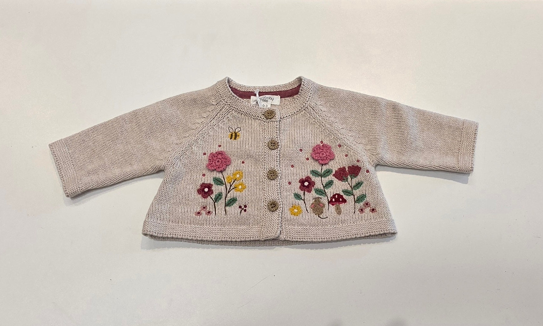 Purebaby - Embroidered Cardigan - Wheat Melange