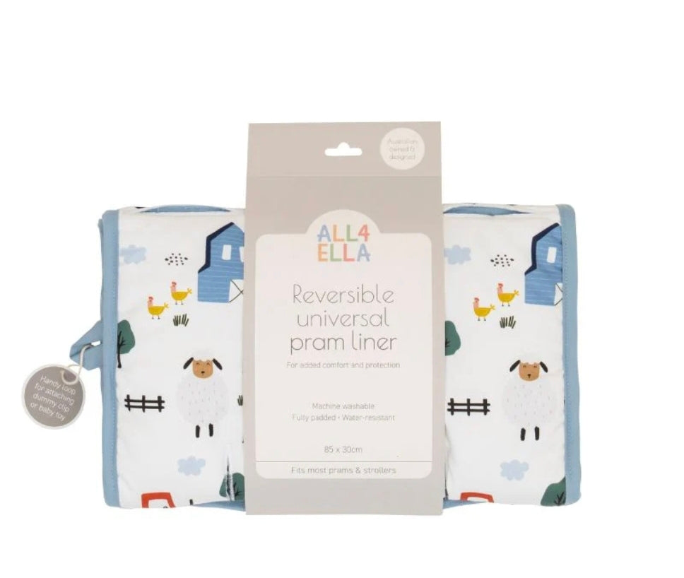 All4Ella - Reversible Pram Liner - Barnyard