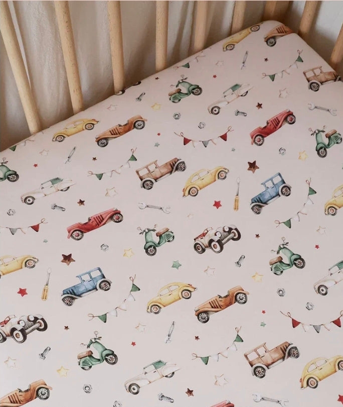 Snuggle Hunny Kids - Organic Cot Sheet - Vintage Cars