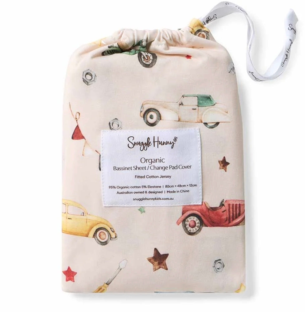 Snuggle Hunny Kids - Organic Bassinet Sheet - Vintage Cars