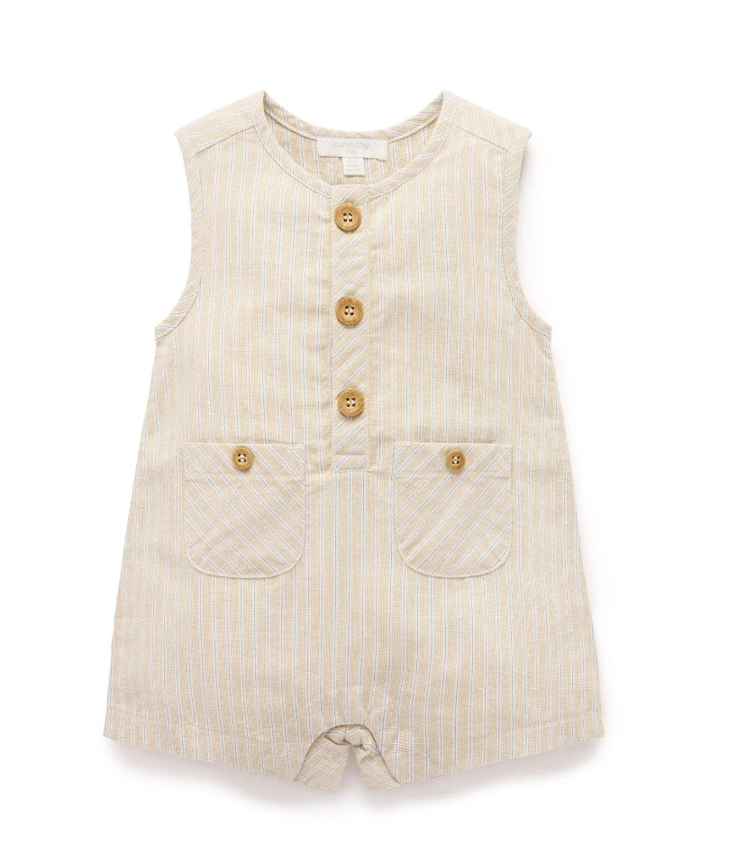 Purebaby - Linen Blend Romper - Taco Stripe