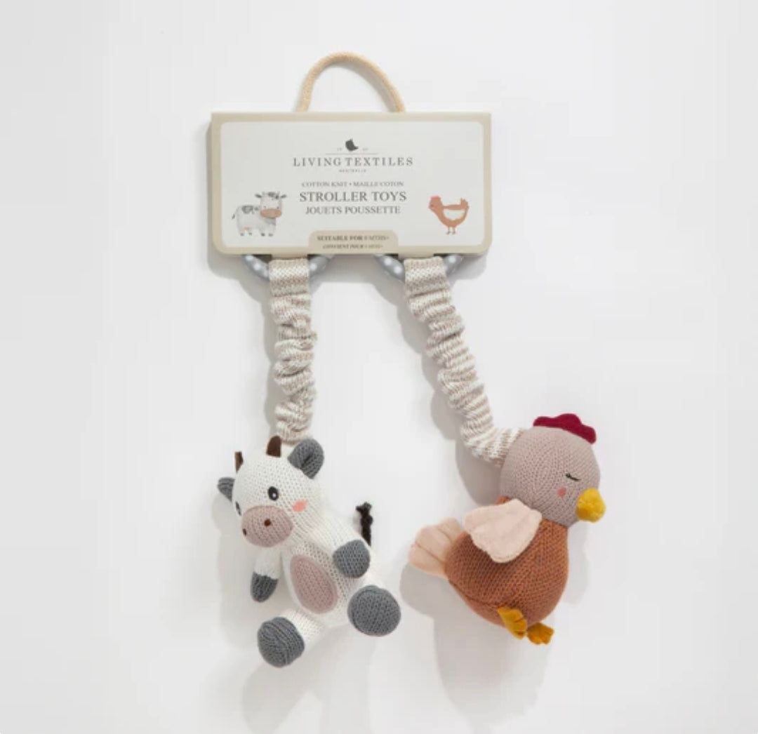 Living Textiles - 2Pk Stroller Toys - Cow & Chicken