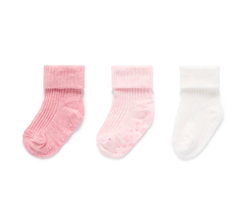 Purebaby - 3Pk Rib Sock - Pale Pink