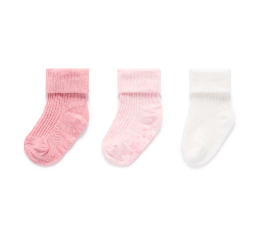 Purebaby - 3Pk Rib Sock - Pale Pink