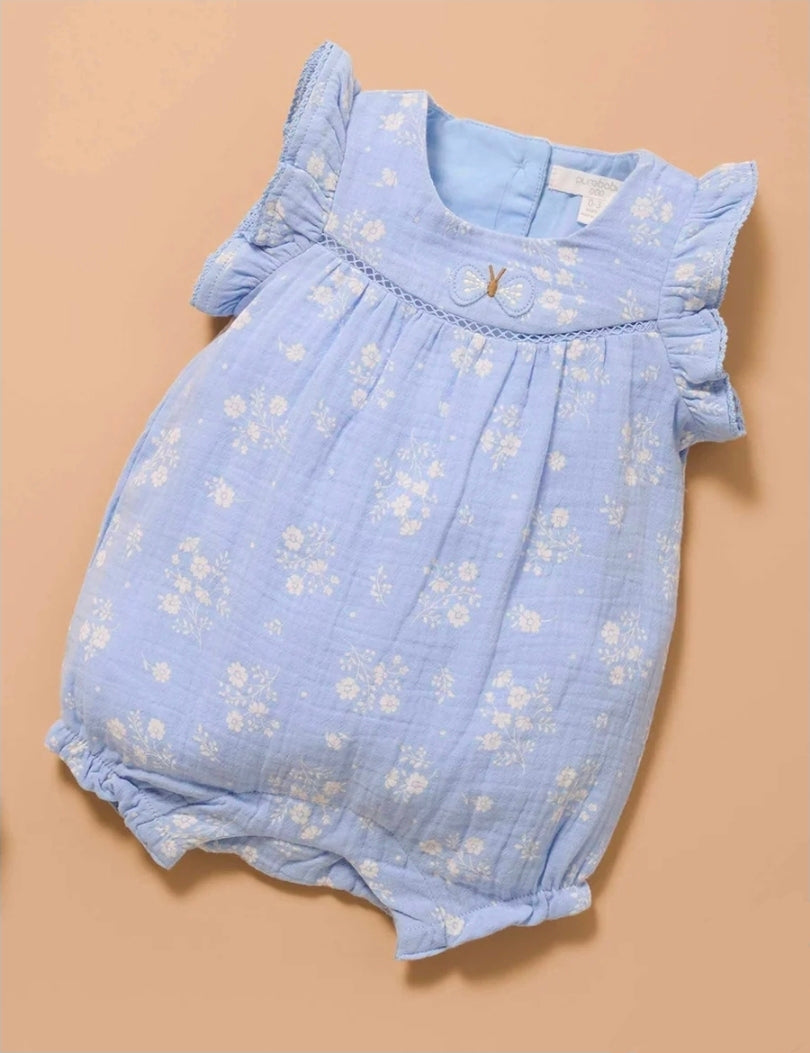 Purebaby - Butterfly Romper - Sky Floral Print