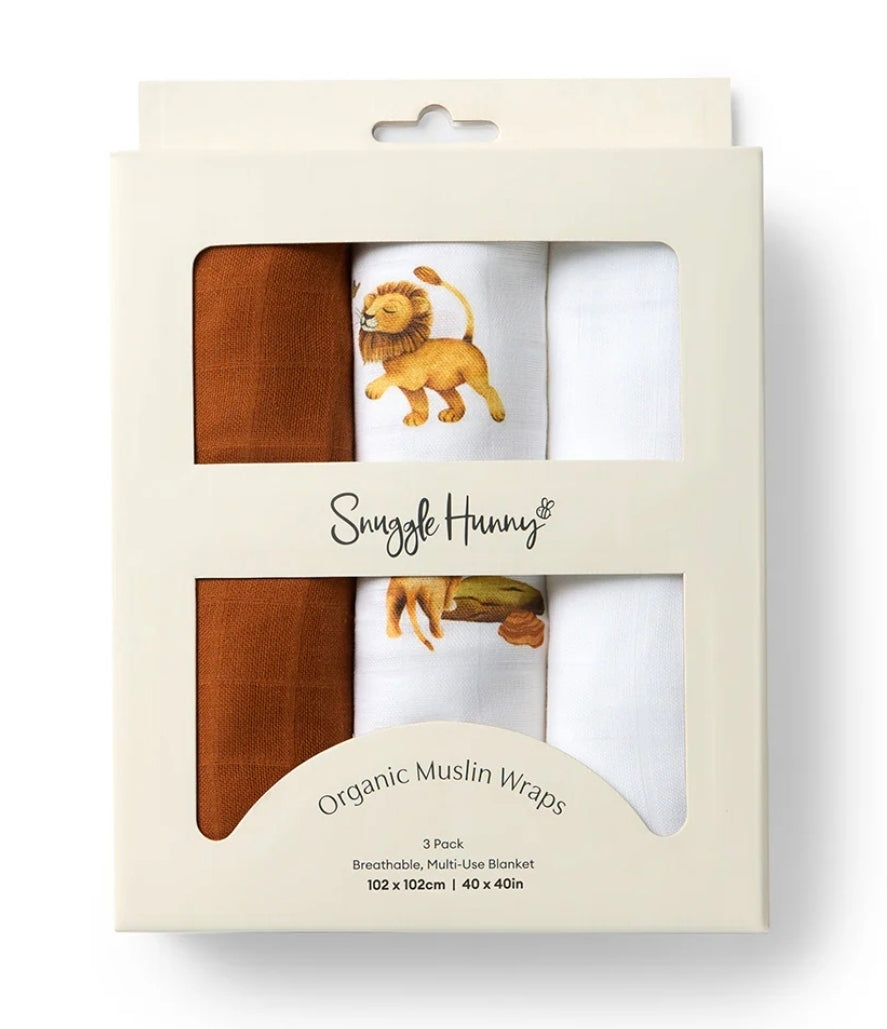 Snuggle Hunny - Large Organic Cotton Muslin Wrap 3Pk - Lion/Milk/Bronze