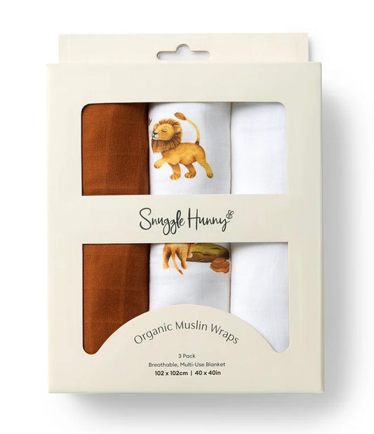 Snuggle Hunny - Large Organic Cotton Muslin Wrap 3Pk - Lion/Milk/Bronze