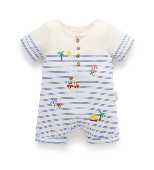Purebaby - Resort Growsuit - Pacific Mini Stripe