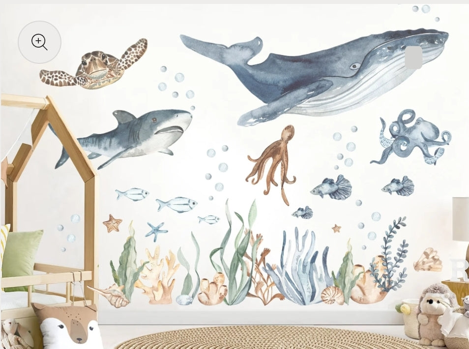 Wall Koala - Underwater Adventure with Whale, Shark, Octopus, and Turtle Wall Decal - Removable Peel and Stick