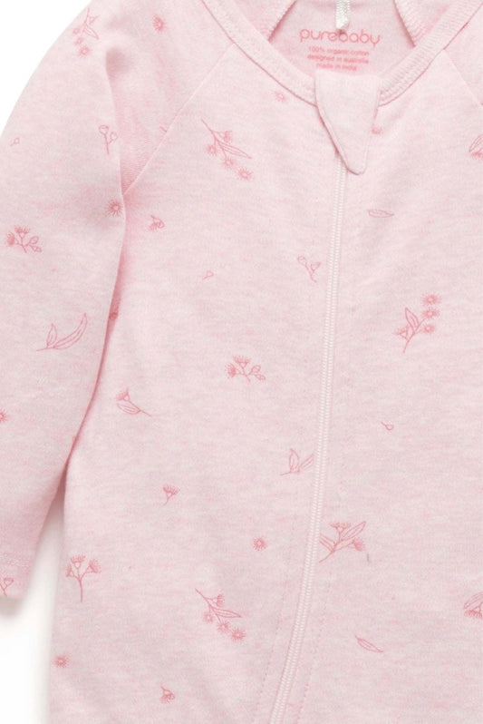 Purebaby - Zip Growsuit - Pale Pink Blossom