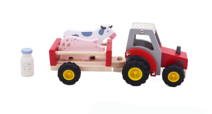 Kaper Kidz - Wooden Tractor With Farm Animals Red