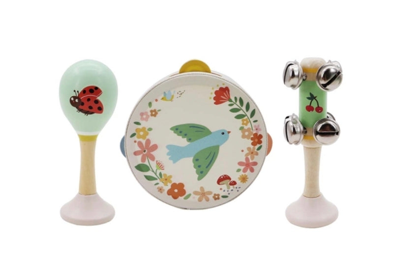Wooden Spring Insect Bird Music Set of 3