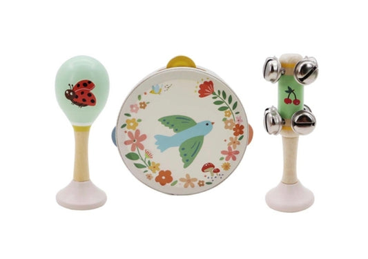 Wooden Spring Insect Bird Music Set of 3