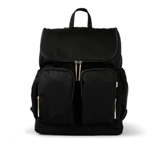 OiOi Nappy Backpack - Black Nylon/Gold