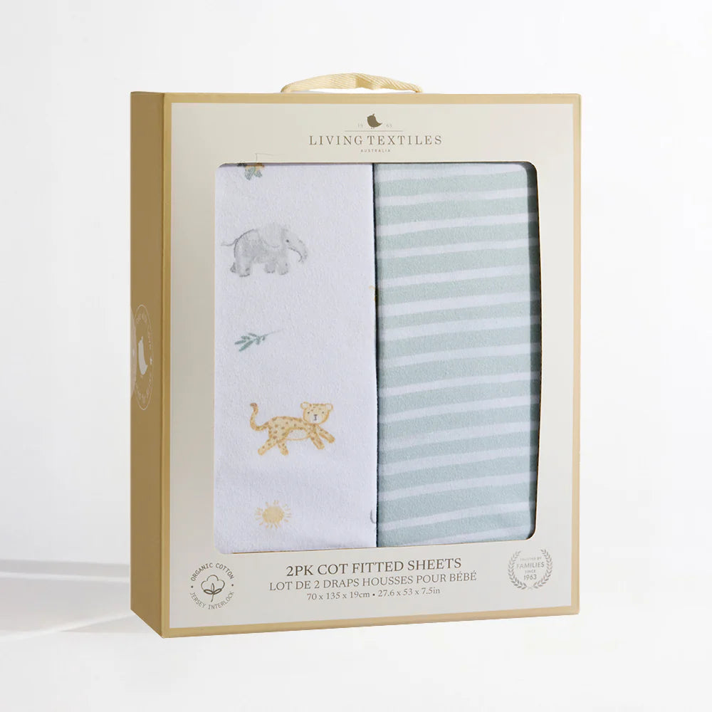 Living Textiles - 2Pk Organic Cot Fitted sheets - Roam & Roar