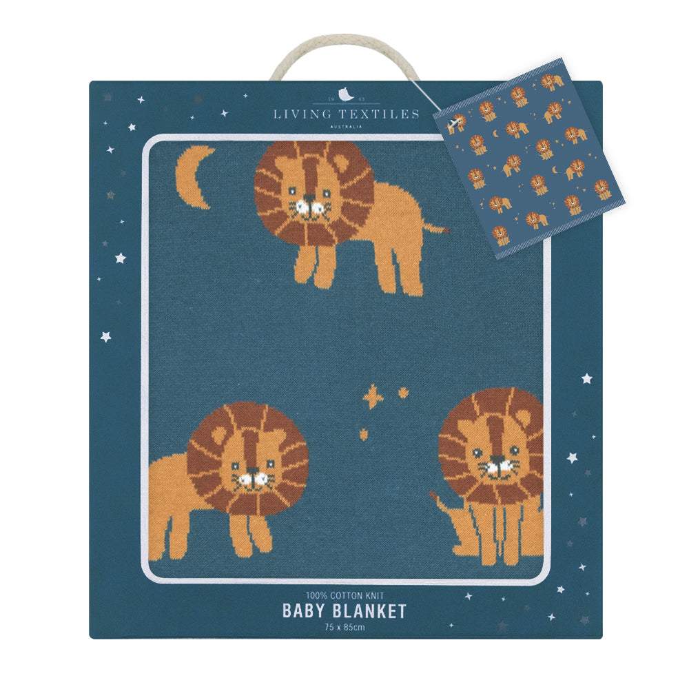 Whimsical Baby Blanket - Lion/Navy