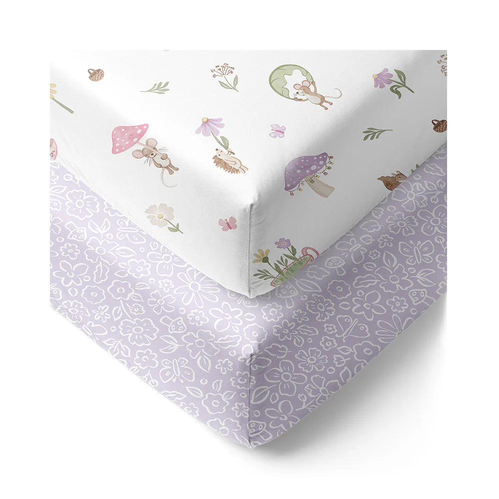 Living Textiles - 2pk Organic Cotton Cot Fitted Sheets  - Whimsical Wonderland