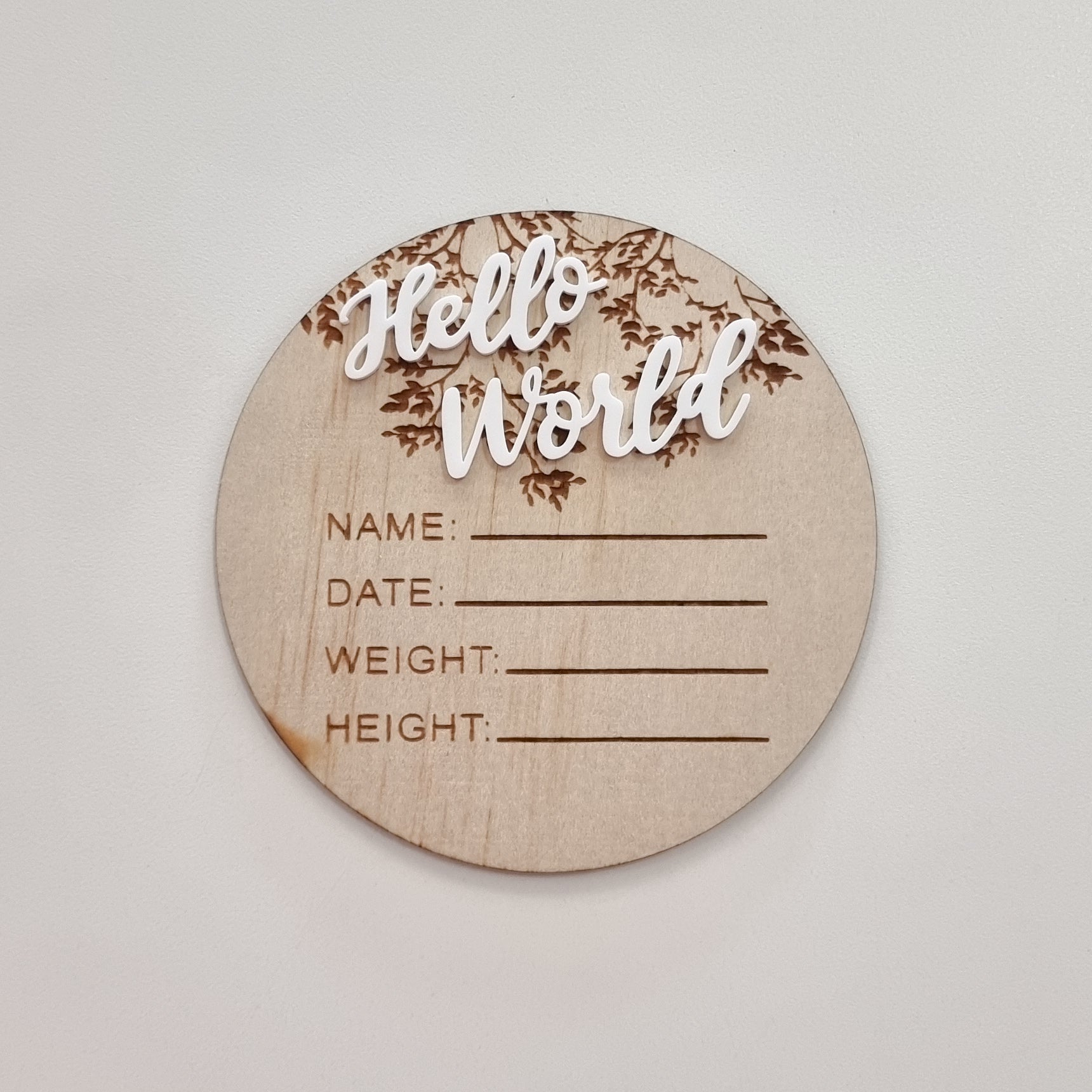 “Hello world” Acrylic announcement plaque - White