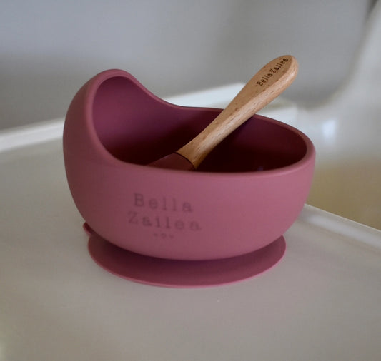 Bella Zailea - Suction bowl & Spoon - Dusty Rose