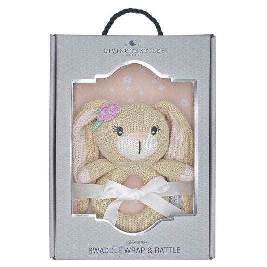 Jersey Swaddle & Rattle Gift Set - Bunny/Floral