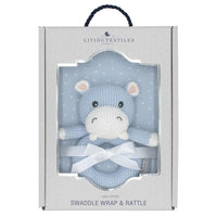 Jersey Swaddle & Rattle Gift Set - Dots/Hippo